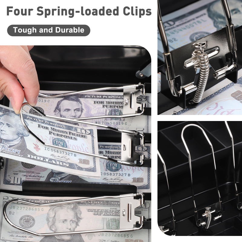 KYODOLED Metal Cash Box with Combination Lock & Spring-Loaded Bill Clips, 5-Compartment Cantilever Coin Tray, Portable Safe for Yard Sales/Craft Fairs/Small Businesses, 11.81â€x9.45â€x3.54â€, Black - Image 2